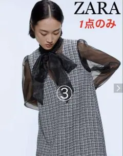 ZARA チェック柄 シースルー袖 ワンピース