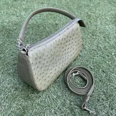 稀少／極美品 オーストリッチ 本革 2WAY ハンドバッグ ショルダー付 緑系