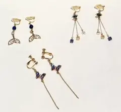 揺れるイヤリング　天然石、クリスタル、ジルコニア　3点セット