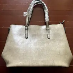 合皮　ハンドバッグ　グレーベージュ