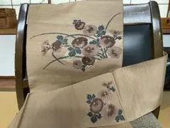 名古屋帯 花柄刺繍 ベージュ系　　　　　藍染名古屋帯