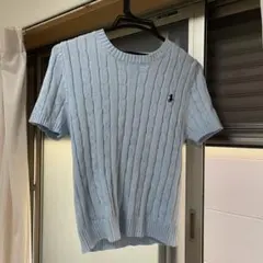 ライトブルー ケーブルニット 半袖セーター