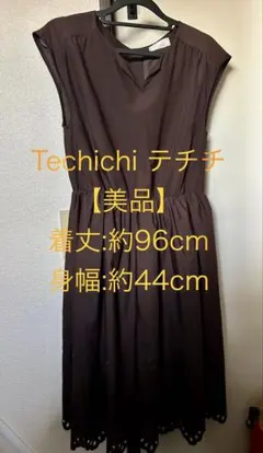 テチチ ノースリーブ Ｖネック ロング ワンピース 裾レース 刺繍 ウエストゴム