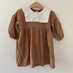 ◎ mamaraku バースデイ ブラウン ワンピース 秋服 ナチュラル 90