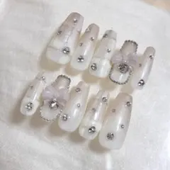 現品　ネイルチップ　フレンチガーリー　ワンホン　ベージュ　チェック　韓国　冬