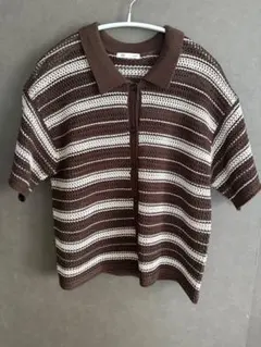 GU 半袖ニットシャツ スカシアミボーダーニットシャツ