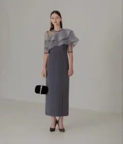 【LEJA】アシンメトリーティアードフリル3WAYベロアIラインドレスワンピース