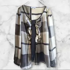 ナラカミーチェ チェック柄フリルボウタイ付きブラウス S