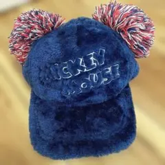 ミッキーマウス ポンポン付き帽子 ネイビー