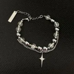 地雷系 ♡ クロスモチーフ 2連ブレスレット シルバー ビーズ ユニセックス