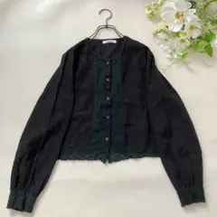 Edit Sheenコットンレースカーディガン 黒 長袖のサムネイル
