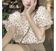 GRL グレイル　ドット柄シアーバルーンスリーブブラウス