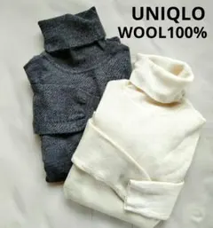 UNIQLO毛100% リブ編タートルネックセーター 2色セット L　レディース