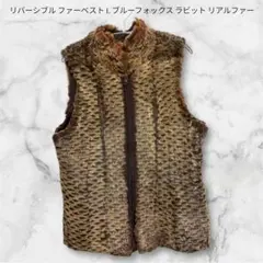 【美品】リバーシブル ファーベスト L ブルーフォックス ラビット リアルファー