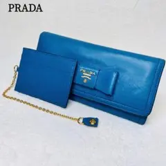 PRADA プラダ　長財布　リボン　ギャンティ　タグ　付属品　折りたたみ　紺 PRADA プラダ 長財布 リボン ギャンティ タグ 付属品 折りたたみ 紺