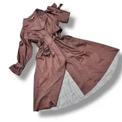 MOUSSY 異素材切り替え Aライン トレンチコート チェック切り替え