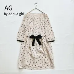 AG アクアガール 香水柄　ベージュシフォンワンピース　5分袖　ミニ　Mのサムネイル