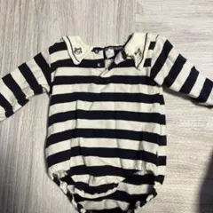 ストライプロンパース 襟にキャラクター刺繍