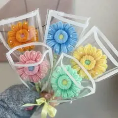 韓国風/枯れない花/フラワーモール/パール付カラフル花束5点セット