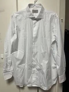 【美品 未使用品】ONLY ホワイト ストライプ　ドレスシャツ 46/R