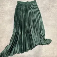 【美品】ZARA ザラ サテン アシンメトリー プリーツスカート 深緑 M