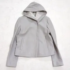 極美品 セオリーリュクス 40 本革ラムレザー フーディーブルゾン グレージュ