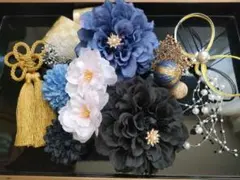 和装振袖袴成人式卒業式結婚式等に髪飾りセット　青と黒