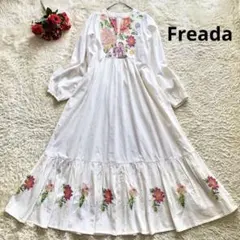 Freada 23SS インドプリント刺繍ラメステッチワンピース Freada/フリーダ インドプリント刺繍ラメステッチワンピース