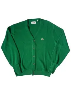 70s IZOD Lacoste グリーン Vネックカーディガン L 糸巻きタグ