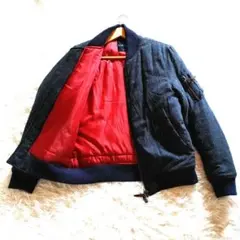 ROSE BUD　デニム風シャワードットブルゾン　ダブルジップ　ネイビー　L