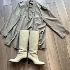 レザー ロングブーツ 高ヒール　ベージュ系