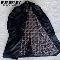 【BURBERRY BLACK LABEL】ステンカラーコート 黒 チェック M