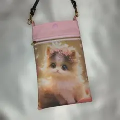 携帯用スマホポーチ ハンドメイドうさぎイラストポーチ パネル生地