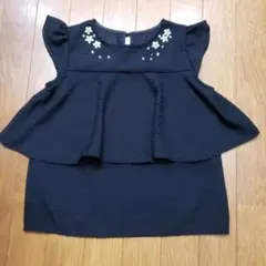 ❤tocco closet❤ビジュー装飾フリルキャップスリーブペプラムブラウス黒のサムネイル