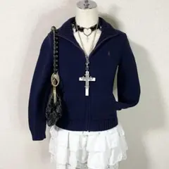 y2k ラルフローレン ポニー フルジップ ニット 平成ギャル ネイビー