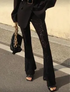 SHEIN レース ブラック フレアパンツ Mサイズ