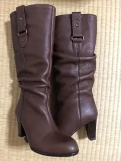 マリーファム 皮革 ロングブーツ 中ヒール