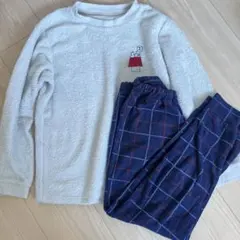 ユニクロ UNIQLO スヌーピー刺繍 フリース パジャマ 150 チェック柄