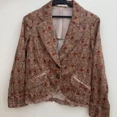 axes femme 総柄　薄手ジャケット　花柄　バラブロンズボタン　M