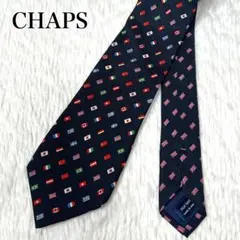 美品 CHAPS チャップス ネクタイ 国旗柄 総柄 シルク 日本製 ネイビーのサムネイル