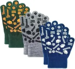 ３色組 ニット手袋 子供 男の子 サッカー 滑り止め付き 五本指 厚手
