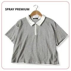 美品 襟付きカットソー Tシャツ 白黒 ボーダー 綿混 ジップ 伸縮性レディースのサムネイル