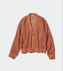 UNIQLO メッシュVネックショートカーディガン オレンジ L 長袖
