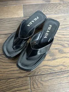 PRADA ミュール サンダル ウエッジソール レザー サンダル ブラック 35