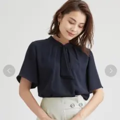 【green label relaxing】ボウタイブラウス ネイビー 半袖
