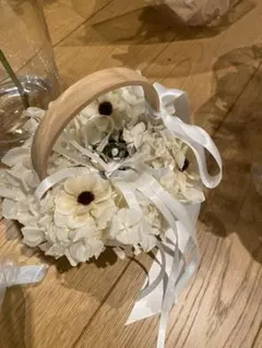 リングピロー ホワイト 造花 バスケット型