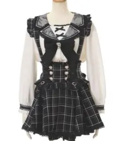 リズリサ レースアップサスペンダー付スカパン ブラックチェック