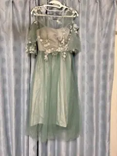 ミントグリーン オフショルダー パーティードレス XS
