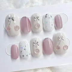 【現品】 マグネット ピンク フラッシュ さくらんぼ ネイルチップ 即購入OK