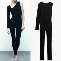 【ZARA/ザラ】ワンショルダー長袖ジャンプスーツ/アシンメトリーネックのサムネイル